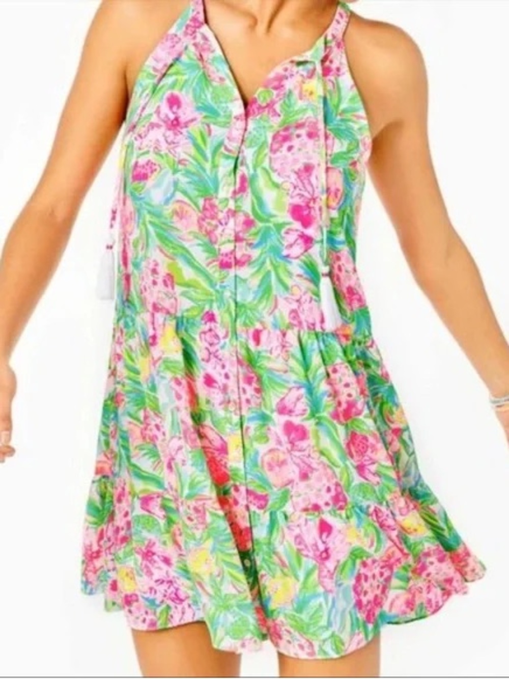 Lilly Pulitzer Carolane Pink & Green Floral Tiered Sundress